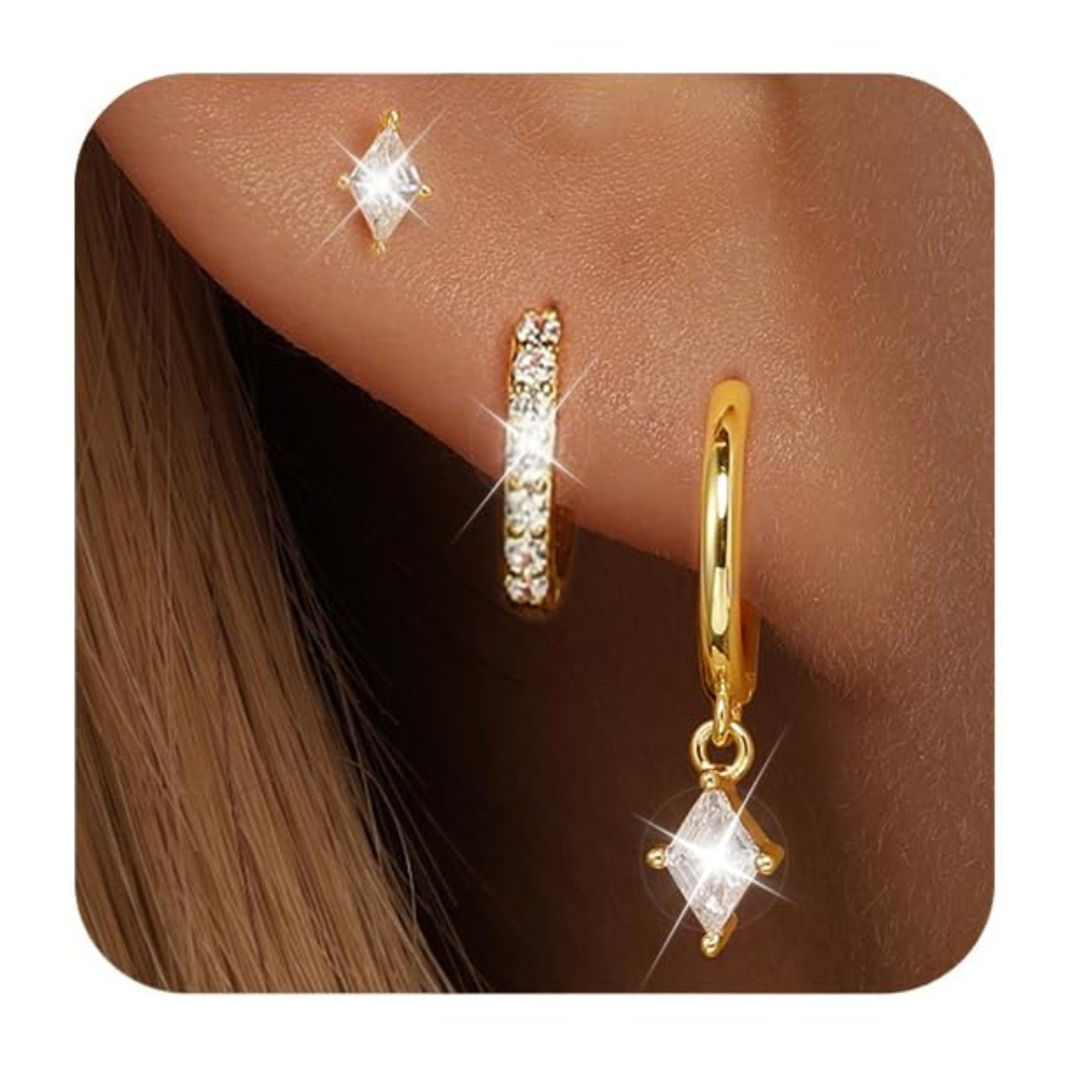 Elegantes 3er - Set Ohrringe in Gold mit Zirkonia - Nach - Dir.de