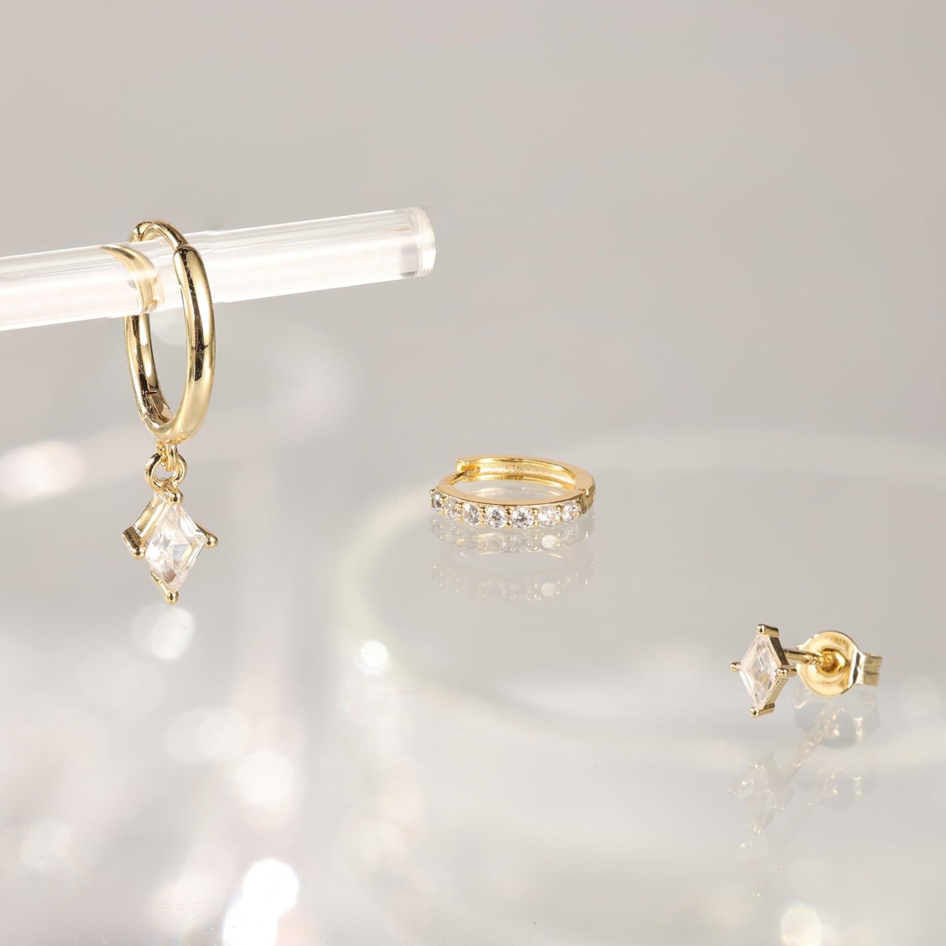 Elegantes 3er - Set Ohrringe in Gold mit Zirkonia - Nach - Dir.de