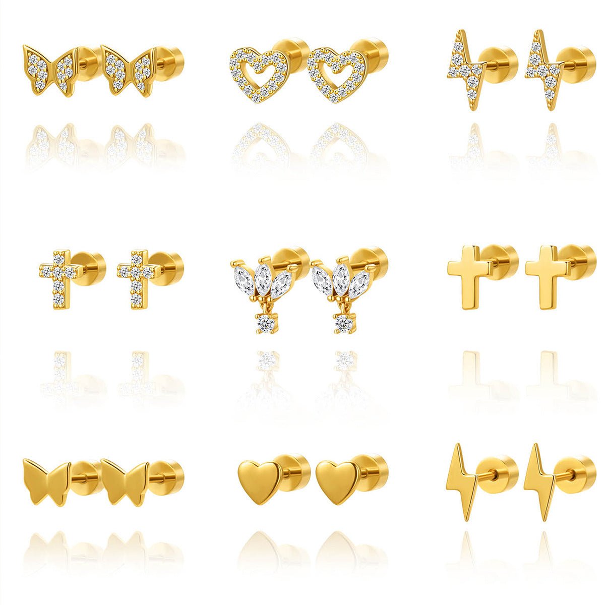 Goldene Ohrstecker mit Zirkonia - Blattdesign - Nach - Dir.de